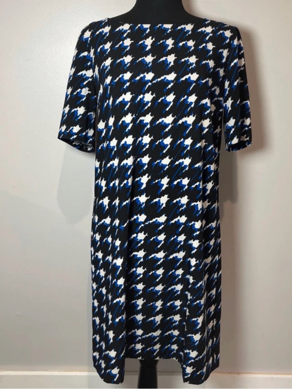 Tommy Hilfiger Black, White & Blue Houndstooth Midi Dress